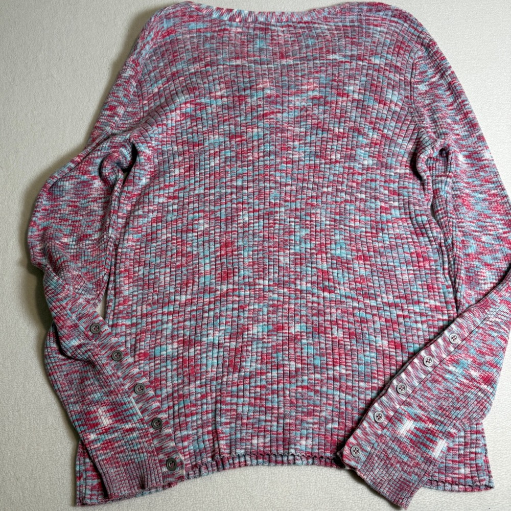 Sundance Womens XL Button Henley Top Pink Blue White‎ Ribbed Knit Long Sleeve - Picture 4 of 6